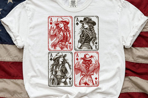 Vintage Western Cowgirl Cards Aces PNG SVG DesignDestine 