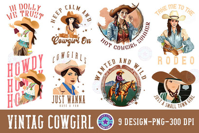 Vintage Western Cowgirl PNG Bundle SVG FiveStarCrafting 