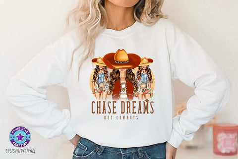Vintage Western Cowgirl PNG, Chase dreams not cowboys SVG FiveStarCrafting 