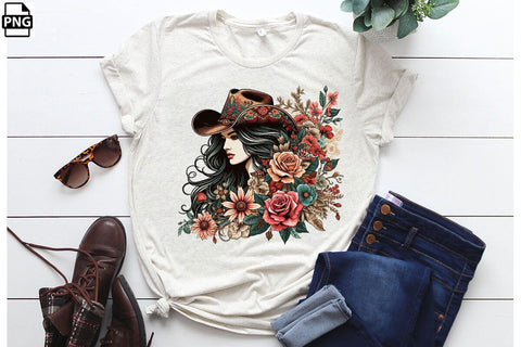 Vintage Western Floral Cowgirl PNG Bundle Printable File Sublimation Creativedesigntee 