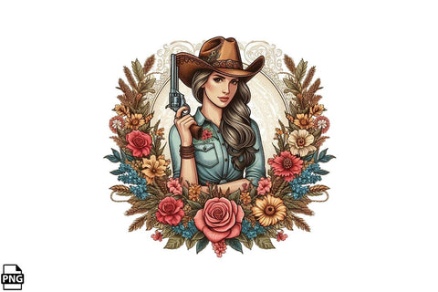 Vintage Western Floral Cowgirl PNG Bundle Printable File Sublimation Creativedesigntee 