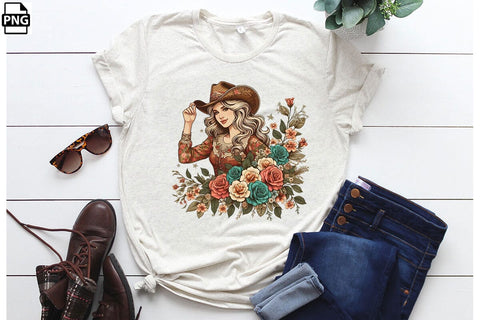 Vintage Western Floral Cowgirl PNG Bundle Printable File Sublimation Creativedesigntee 