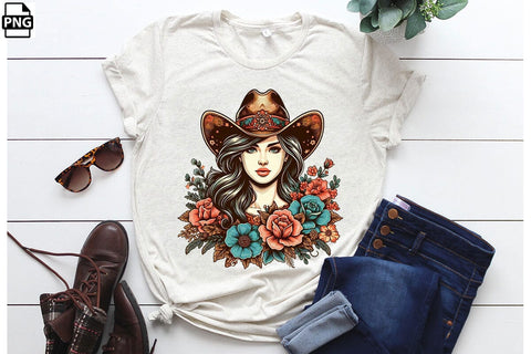 Vintage Western Floral Cowgirl PNG Printable File Sublimation Creativedesigntee 