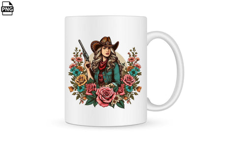 Vintage Western Floral Cowgirl PNG Printable File Sublimation Creativedesigntee 