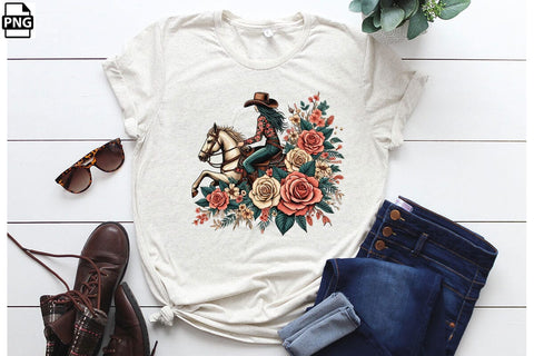 Vintage Western Floral Cowgirl PNG Printable File Sublimation Creativedesigntee 