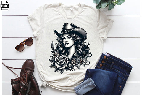 Vintage Western Floral Cowgirl PNG Printable File Sublimation Creativedesigntee 