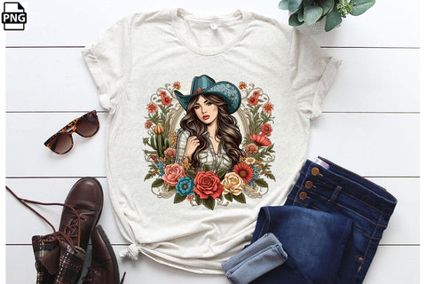 Vintage Western Floral Cowgirl PNG Printable File Sublimation Creativedesigntee 
