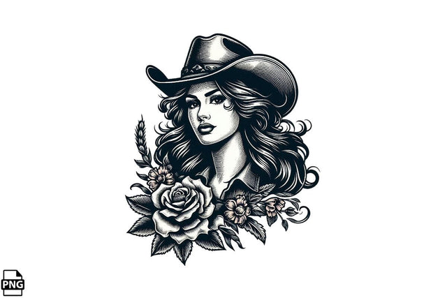 Vintage Western Floral Cowgirl PNG Printable File Sublimation Creativedesigntee 