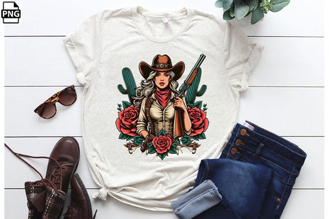 Vintage Western Floral Cowgirl PNG Printable File Sublimation Creativedesigntee 