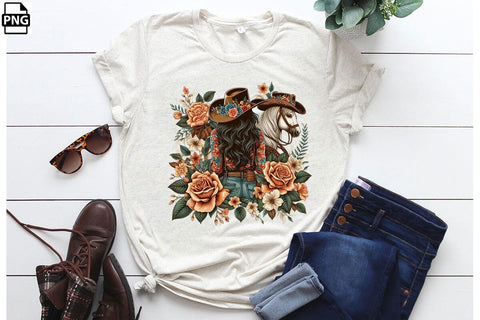 Vintage Western Floral Cowgirl PNG Printable File Sublimation Creativedesigntee 