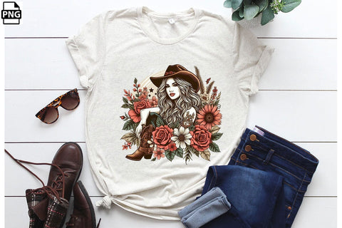 Vintage Western Floral Cowgirl PNG Printable File Sublimation Creativedesigntee 