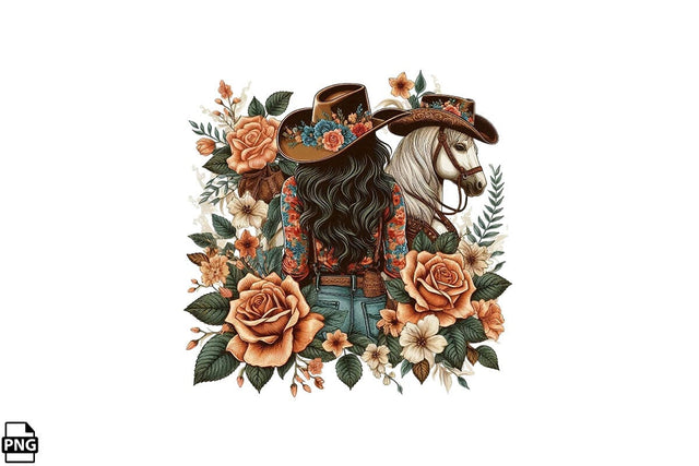 Vintage Western Floral Cowgirl PNG Printable File Sublimation Creativedesigntee 