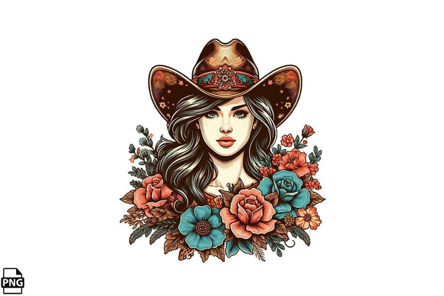 Vintage Western Floral Cowgirl PNG Printable File Sublimation Creativedesigntee 