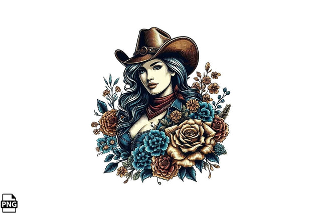 Vintage Western Floral Cowgirl PNG Printable File Sublimation Creativedesigntee 