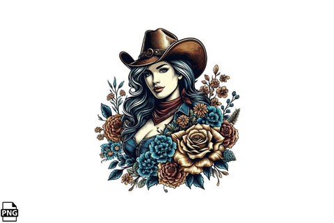 Vintage Western Floral Cowgirl PNG Printable File Sublimation Creativedesigntee 