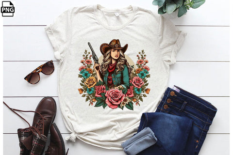Vintage Western Floral Cowgirl PNG Printable File Sublimation Creativedesigntee 