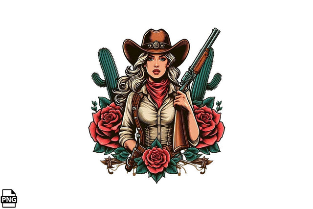 Vintage Western Floral Cowgirl PNG Printable File Sublimation Creativedesigntee 