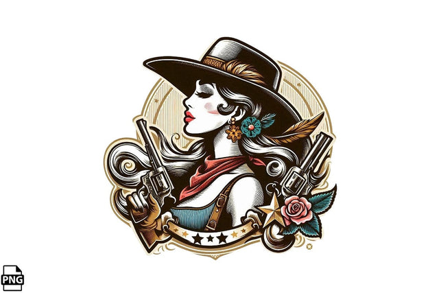 Vintage Western Floral Cowgirl PNG Printable File Sublimation Creativedesigntee 