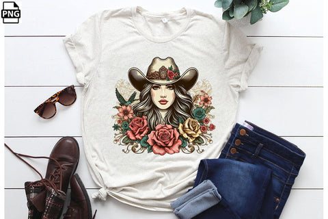 Vintage Western Floral Cowgirl PNG Printable File Sublimation Creativedesigntee 