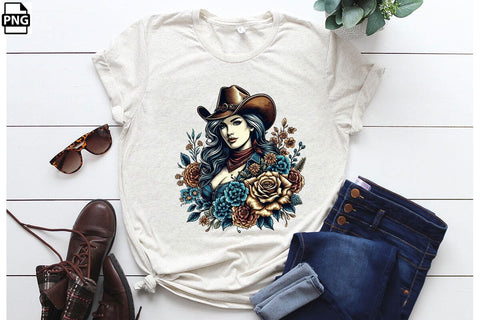 Vintage Western Floral Cowgirl PNG Printable File Sublimation Creativedesigntee 