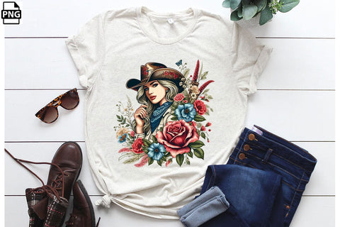 Vintage Western Floral Cowgirl PNG Printable File Sublimation Creativedesigntee 