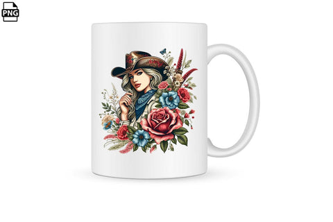 Vintage Western Floral Cowgirl PNG Printable File Sublimation Creativedesigntee 