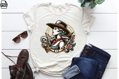 Vintage Western Floral Cowgirl PNG Printable File Sublimation Creativedesigntee 