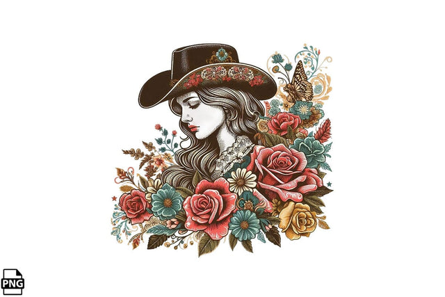 Vintage Western Floral Cowgirl PNG Printable File Sublimation Creativedesigntee 