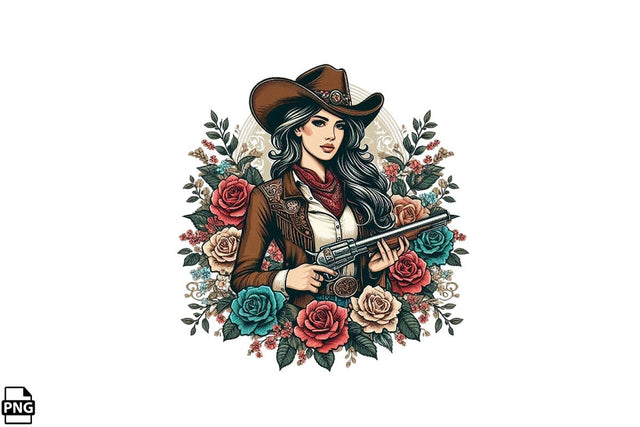 Vintage Western Floral Cowgirl PNG Printable File Sublimation Creativedesigntee 