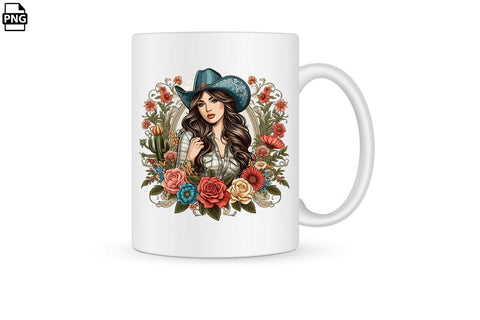 Vintage Western Floral Cowgirl PNG Printable File Sublimation Creativedesigntee 