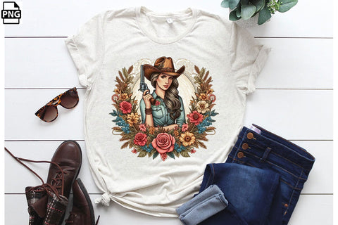 Vintage Western Floral Cowgirl PNG Printable File Sublimation Creativedesigntee 