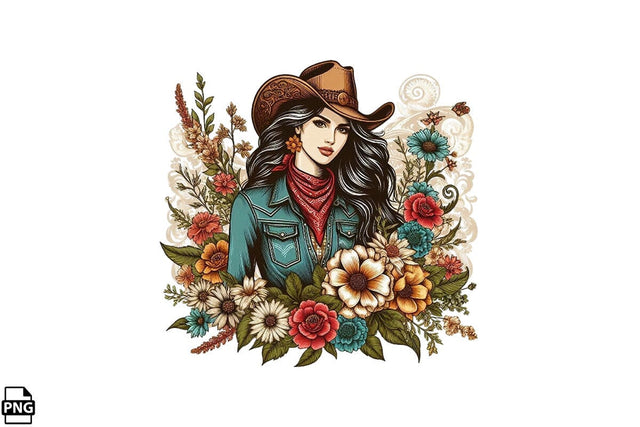 Vintage Western Floral Cowgirl PNG Printable File Sublimation Creativedesigntee 