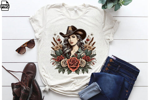 Vintage Western Floral Cowgirl PNG Printable File Sublimation Creativedesigntee 