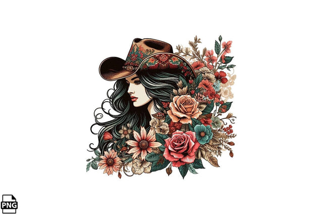 Vintage Western Floral Cowgirl PNG Printable File Sublimation Creativedesigntee 