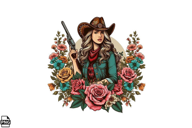 Vintage Western Floral Cowgirl PNG Printable File Sublimation Creativedesigntee 
