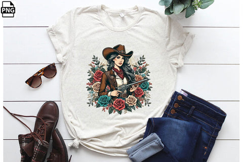 Vintage Western Floral Cowgirl PNG Printable File Sublimation Creativedesigntee 