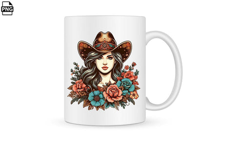 Vintage Western Floral Cowgirl PNG Printable File Sublimation Creativedesigntee 