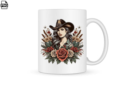 Vintage Western Floral Cowgirl PNG Printable File Sublimation Creativedesigntee 