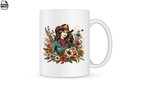 Vintage Western Floral Cowgirl PNG Printable File Sublimation Creativedesigntee 