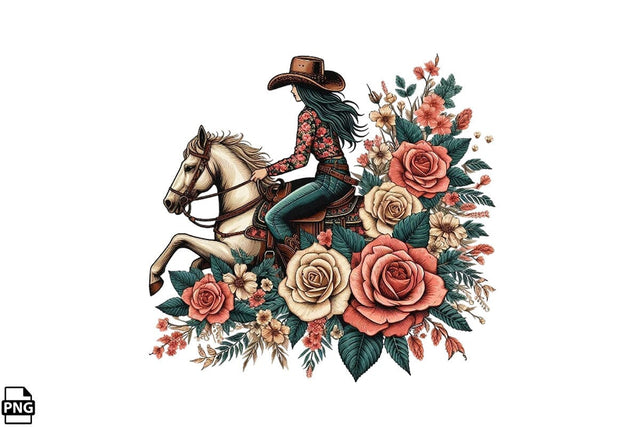 Vintage Western Floral Cowgirl PNG Printable File Sublimation Creativedesigntee 