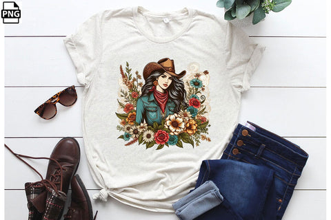 Vintage Western Floral Cowgirl PNG Printable File Sublimation Creativedesigntee 
