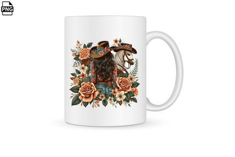Vintage Western Floral Cowgirl PNG Printable File Sublimation Creativedesigntee 