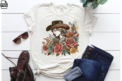 Vintage Western Floral Cowgirl PNG Printable File Sublimation Creativedesigntee 