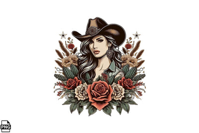 Vintage Western Floral Cowgirl PNG Printable File Sublimation Creativedesigntee 
