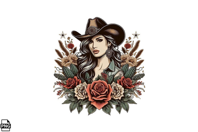 Vintage Western Floral Cowgirl PNG Printable File Sublimation Creativedesigntee 