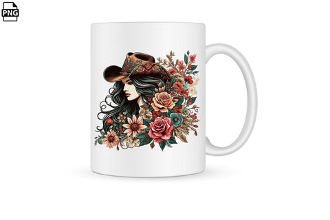 Vintage Western Floral Cowgirl PNG Printable File Sublimation Creativedesigntee 