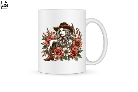 Vintage Western Floral Cowgirl PNG Printable File Sublimation Creativedesigntee 