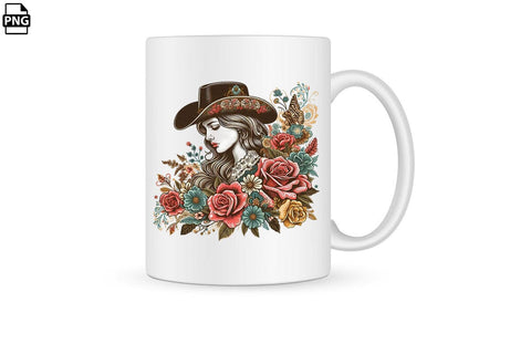 Vintage Western Floral Cowgirl PNG Printable File Sublimation Creativedesigntee 