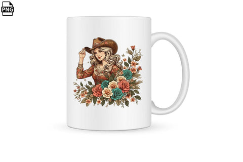 Vintage Western Floral Cowgirl PNG Printable File Sublimation Creativedesigntee 