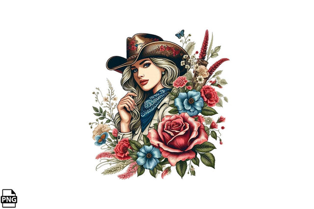 Vintage Western Floral Cowgirl PNG Printable File Sublimation Creativedesigntee 